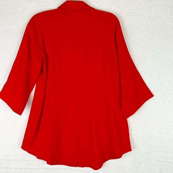 Fridaze Linen Pintuck Pleat Front Button Up Tunic Size Small Red Lagenlook - Picture 2 of 6
